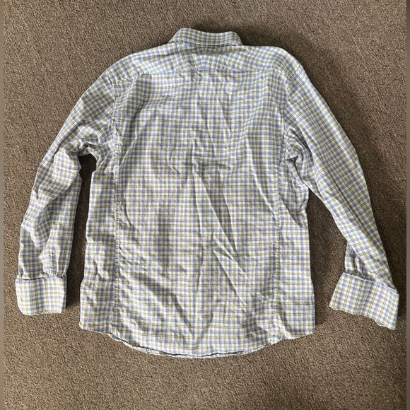 Thomas Pink Button Up Collared Blue Yellow Check Pattern Dress Shirt Size 16 - Picture 8 of 8